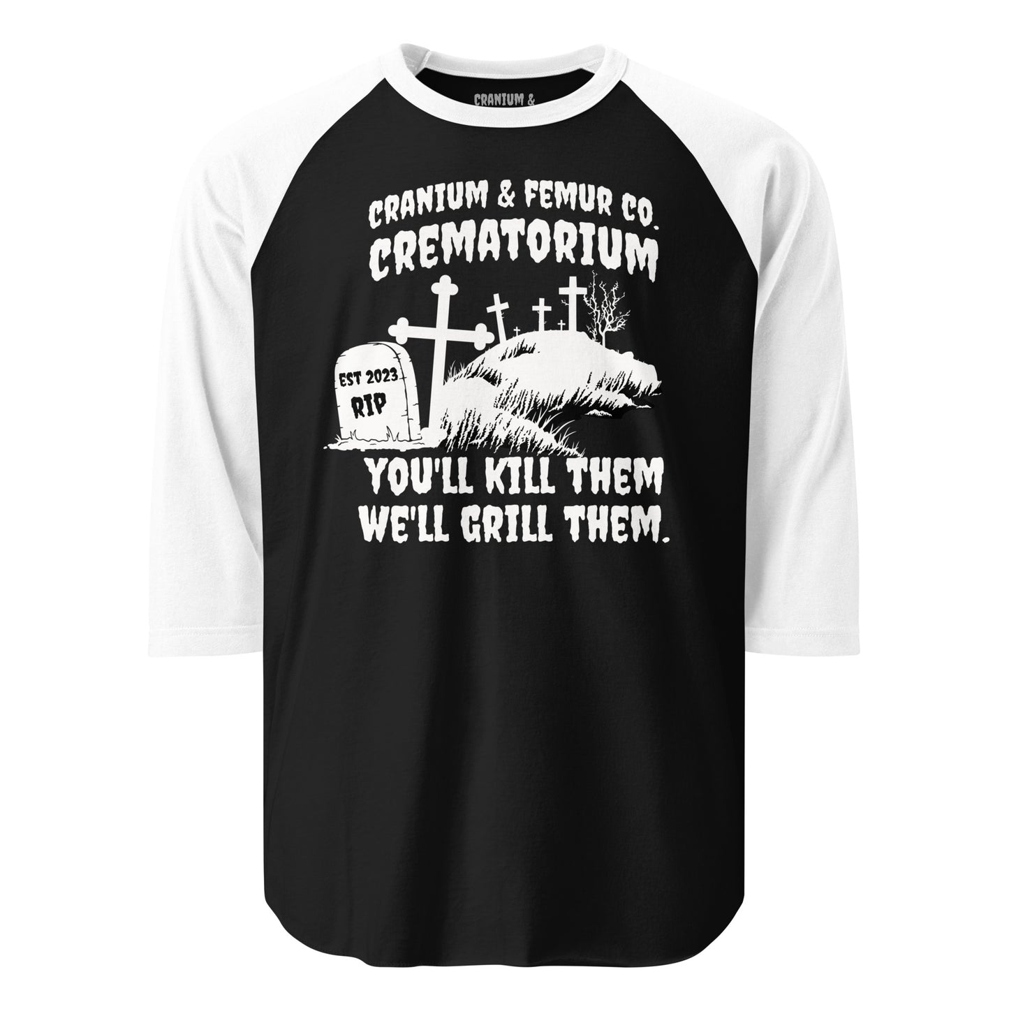 Crematorium Cranium & Femur Co. 3/4 sleeve raglan shirt