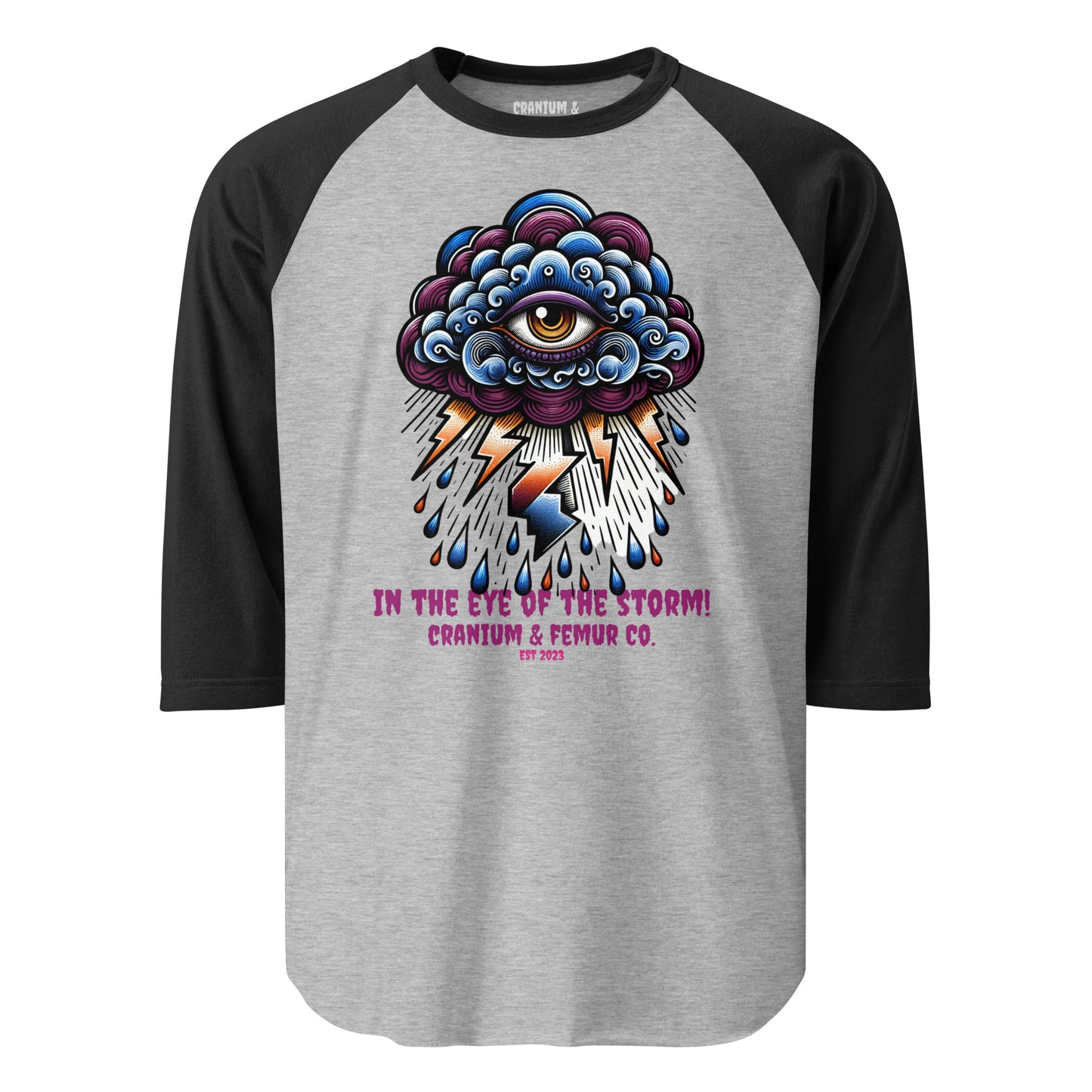 In the Eye of the Storm Cranium & Femur CO. 3/4 sleeve raglan shirt