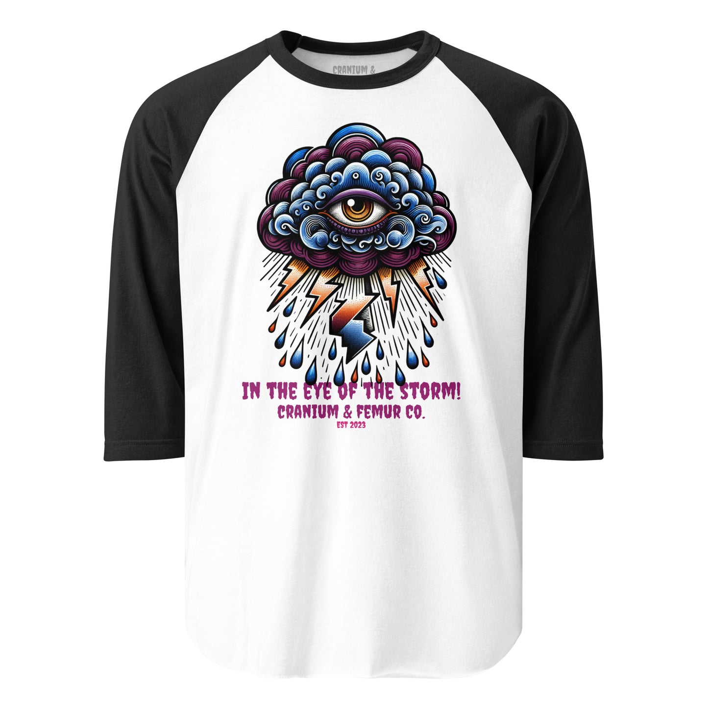 In the Eye of the Storm Cranium & Femur CO. 3/4 sleeve raglan shirt