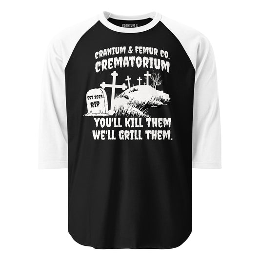 Crematorium Cranium & Femur Co. 3/4 sleeve raglan shirt